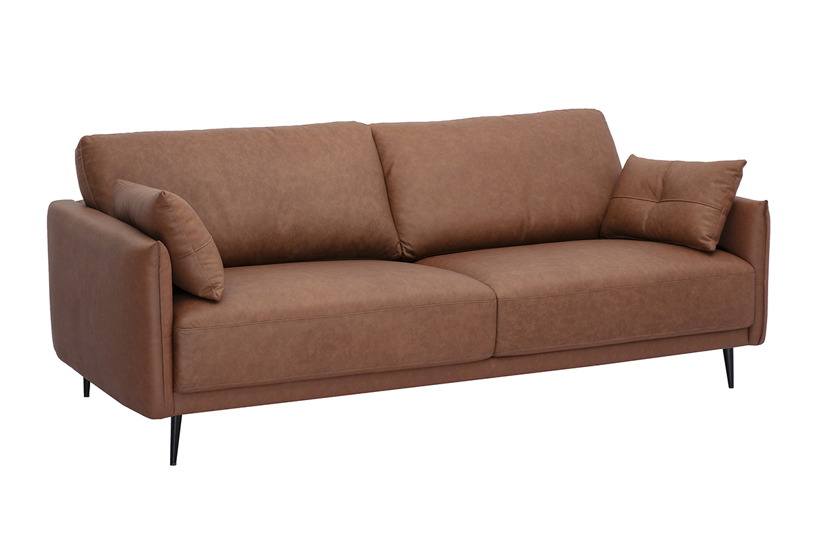Vintage Ledersofa 3-Sitzer braun und dunkles Holz DAVEN