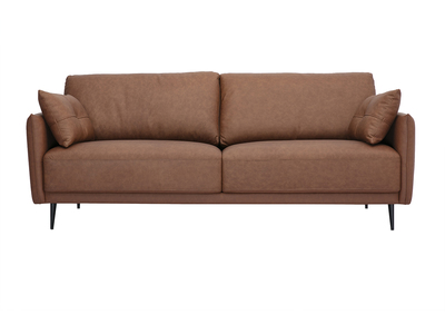 Vintage Ledersofa 3-Sitzer braun und dunkles Holz DAVEN