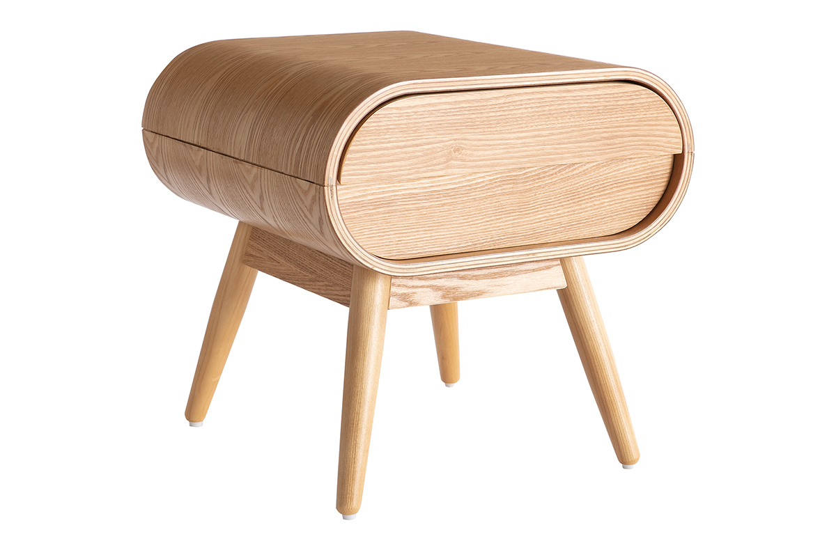 Vintage-Nachttisch mit Schublade aus hellem Holz (2er-Set) BJORG
