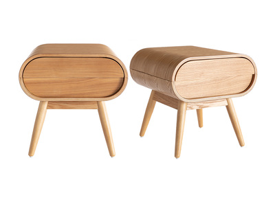 Vintage-Nachttisch mit Schublade aus hellem Holz (2er-Set) BJORG