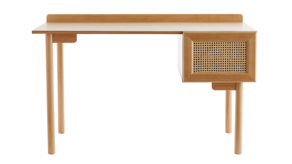 Vintage-Schreibtisch aus Eichenholz mit geflochtener Schublade B 130 cm ANTIK