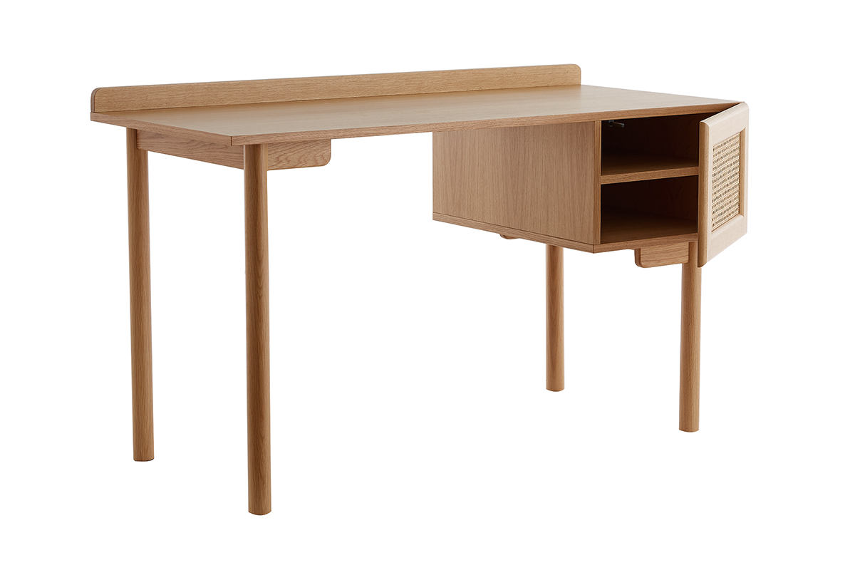 Vintage-Schreibtisch aus Eichenholz mit geflochtener Schublade B 130 cm ANTIK