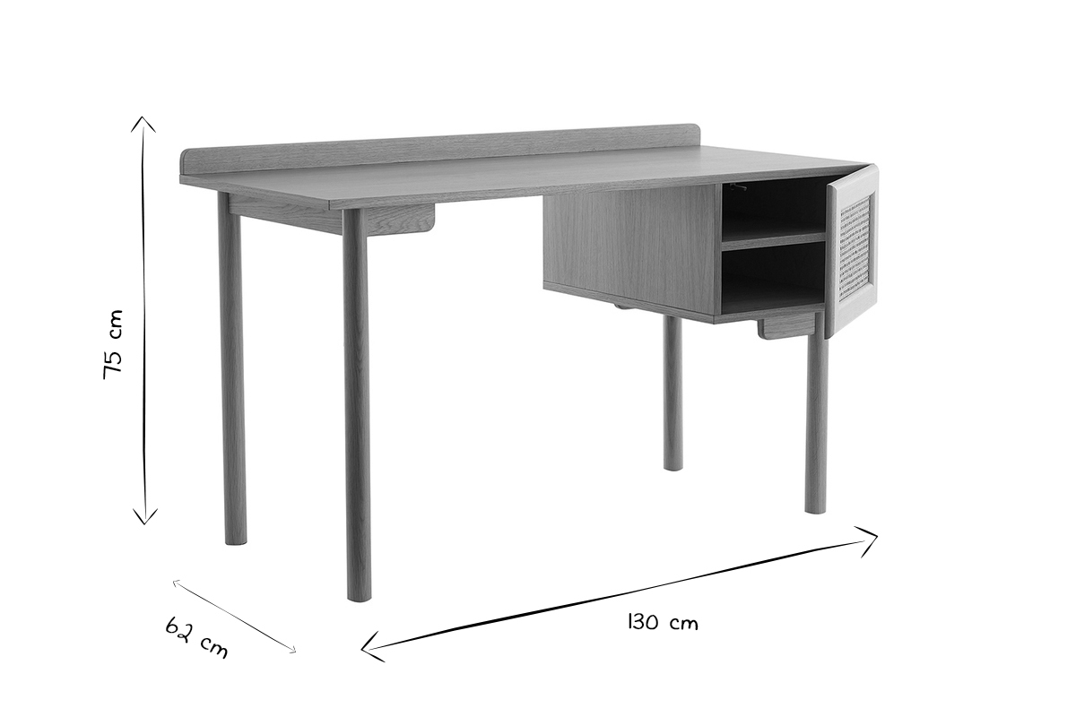Vintage-Schreibtisch aus Eichenholz mit geflochtener Schublade B 130 cm ANTIK
