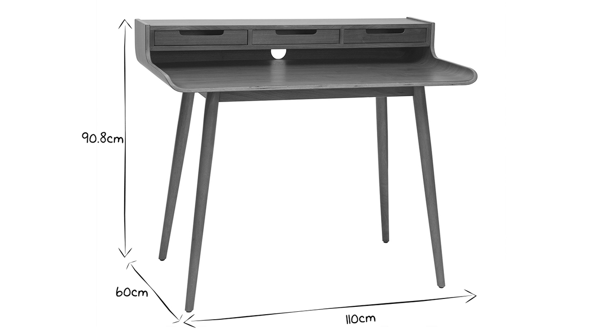 Vintage Schreibtisch aus Nussbaumholz 3 Schubladen L110 cm OPUS