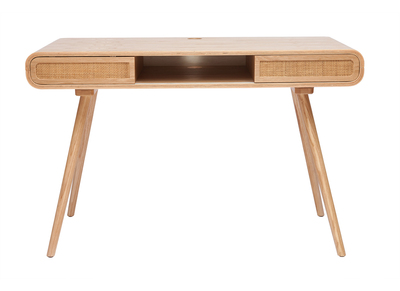Vintage-Schreibtisch mit Aufbewahrung aus hellem Holz und Rohrgeflecht B120 cm OLYMPE