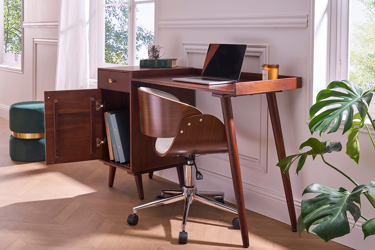 Vintage-Schreibtisch mit Schubladenelement aus massivem Akazienholz B130 cm  ROBY