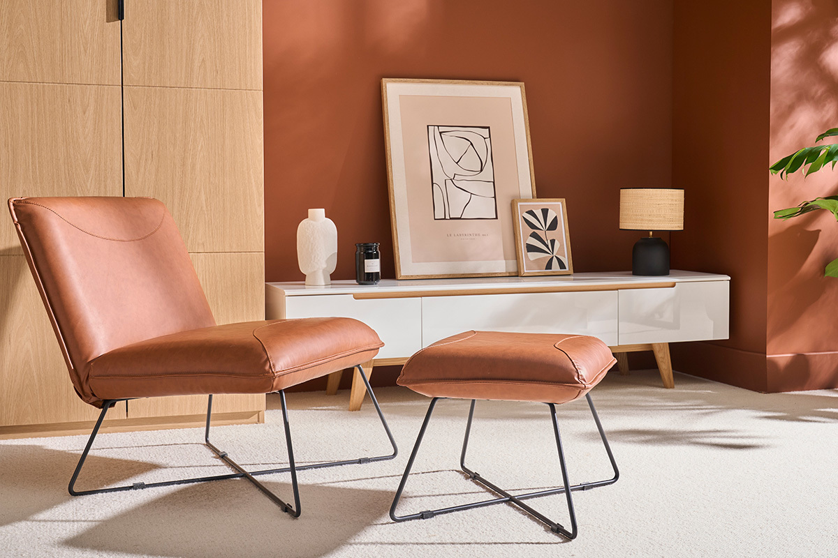 Vintage-Sessel Braun mit Fusttze PHILO