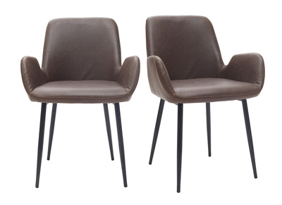 Vintage-Sessel Dunkelbraun mit schwarzen Metallbeinen (2er-Set) TIKA