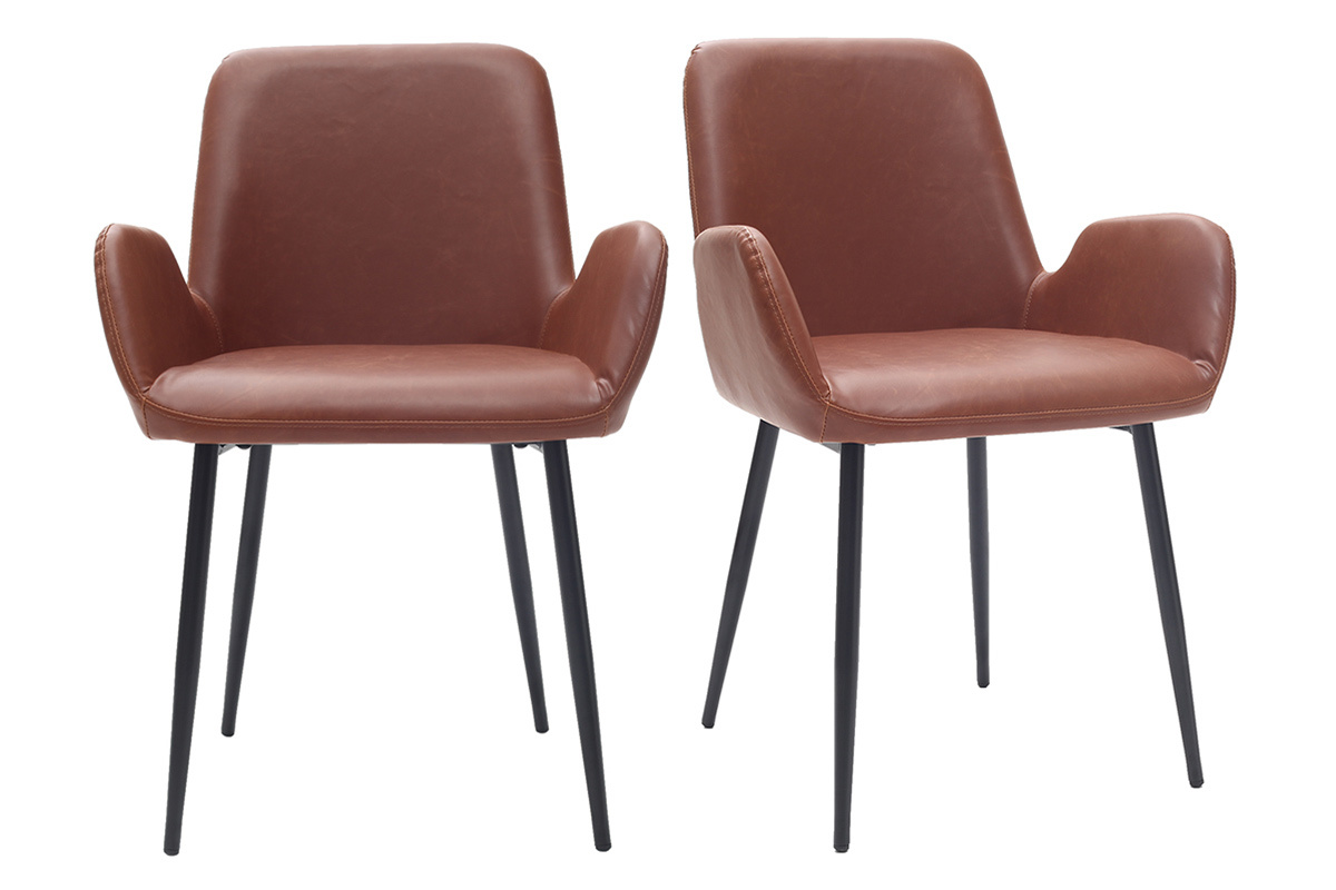 Vintage-Sessel Hellbraun mit schwarzen Metallbeinen (2er-Set) TIKA