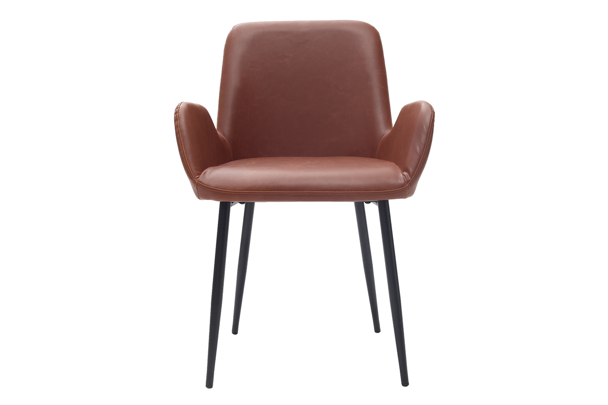 Vintage-Sessel Hellbraun mit schwarzen Metallbeinen (2er-Set) TIKA