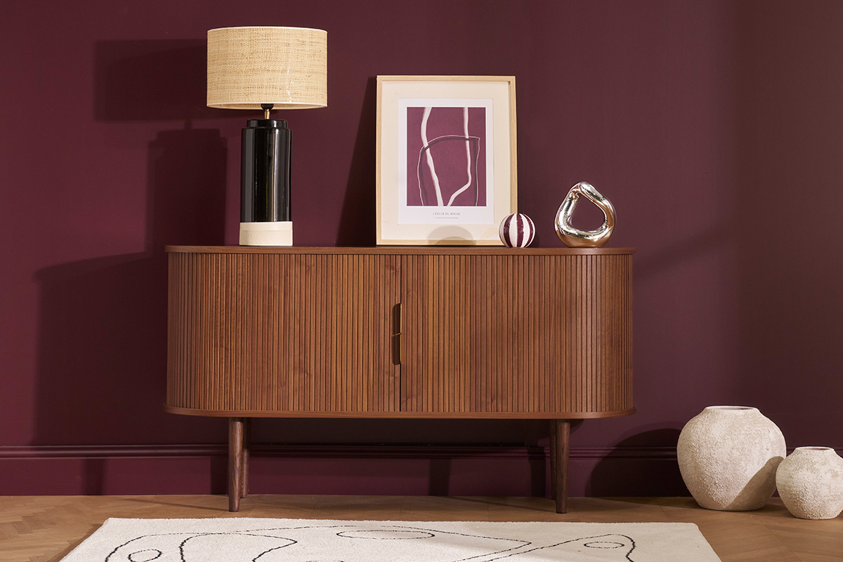 Vintage-Sideboard aus dunklem Walnussfurnier mit 2 Schiebetren B138 cm EPIC