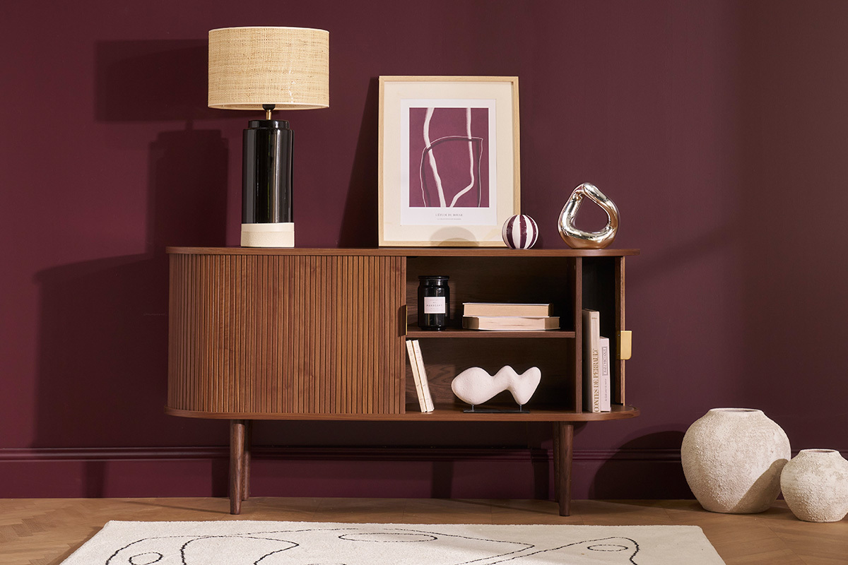 Vintage-Sideboard aus dunklem Walnussfurnier mit 2 Schiebetren B138 cm EPIC