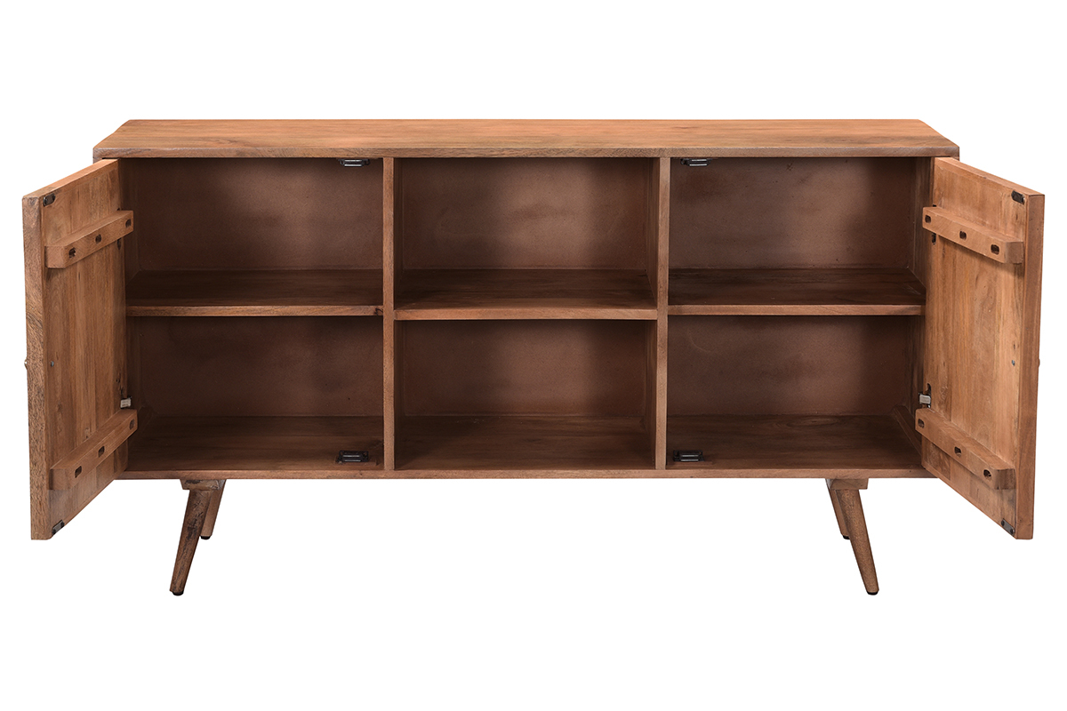 Vintage Sideboard aus massivem Mangoholz mit geschnitzten Tren mit Motiv L140 cm HIRA