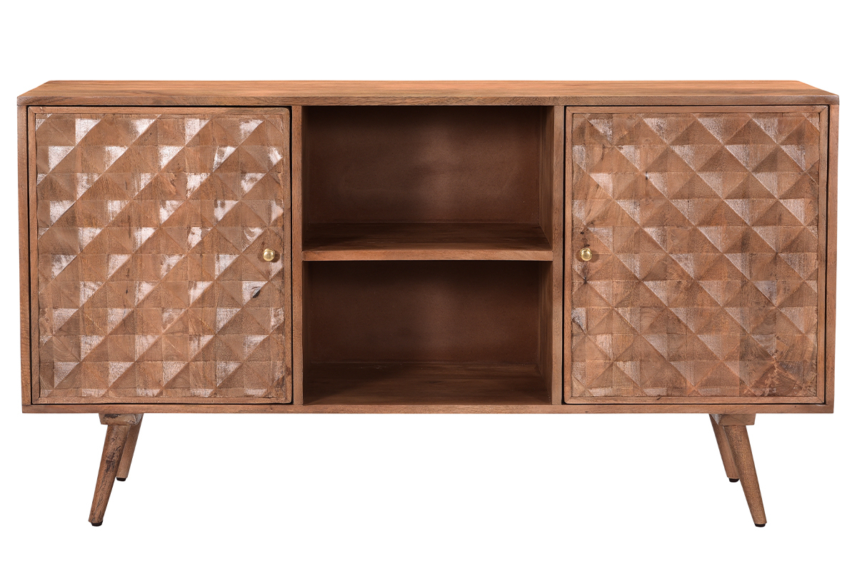Vintage Sideboard aus massivem Mangoholz mit geschnitzten Tren mit Motiv L140 cm HIRA