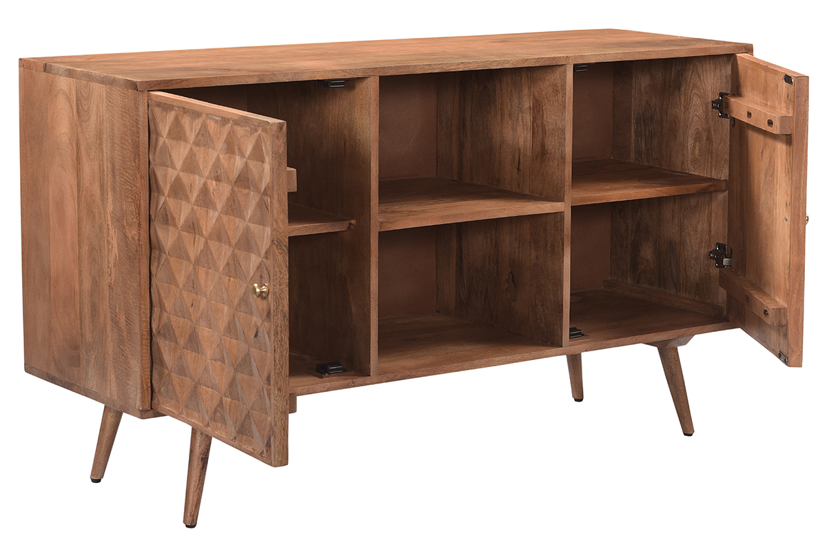 Vintage Sideboard aus massivem Mangoholz mit geschnitzten Tren mit Motiv L140 cm HIRA