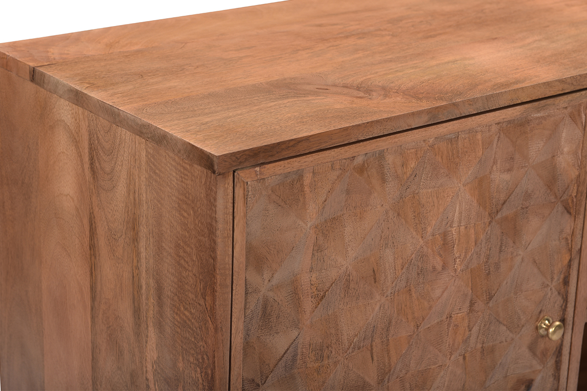 Vintage Sideboard aus massivem Mangoholz mit geschnitzten Tren mit Motiv L140 cm HIRA