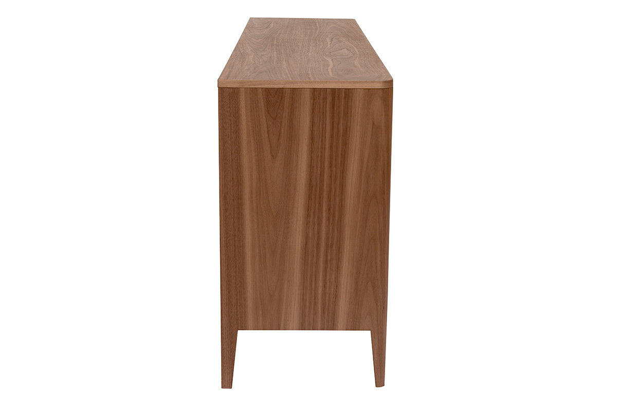 Seitliche Ansicht des dunklen Nussbaumholz-Buffets BENJA.