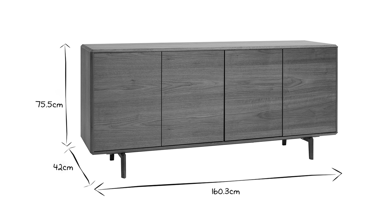 Vintage-Sideboard mit vier Tren aus dunklem Holz B160 cm SUVA