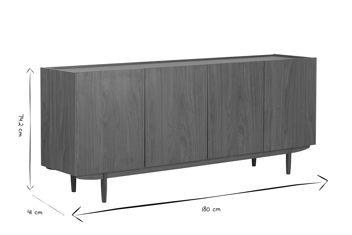 Vintage-Sideboard mit vier Tren aus dunklem Holz B180 cm SANAA