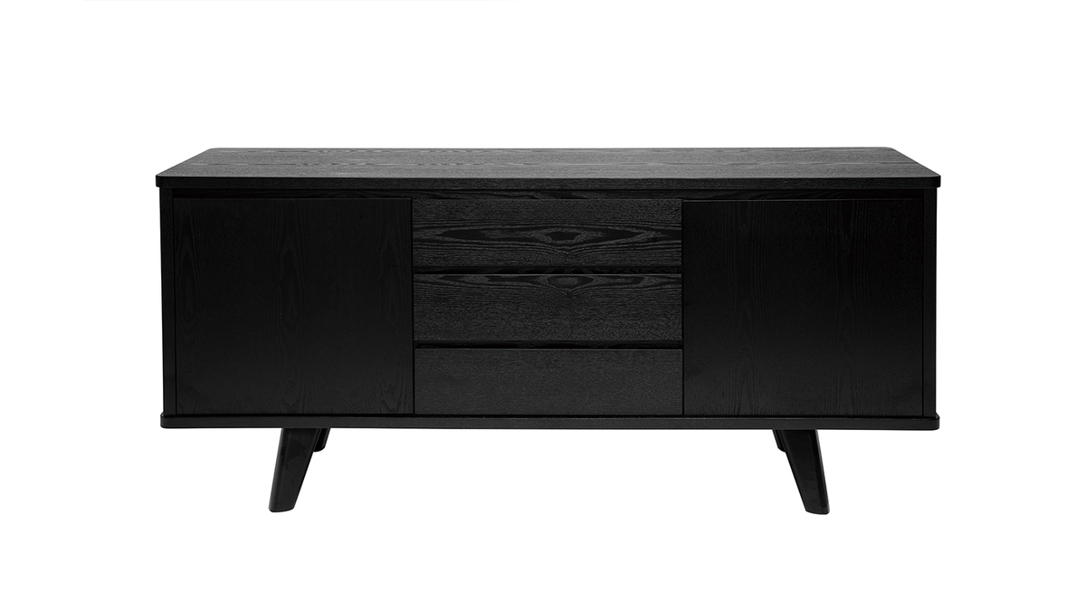 Vintage-Sideboard schwarz mit Tren und Schubladen 160 cm FIFTIES