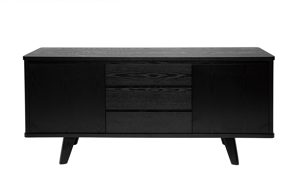 Vintage-Sideboard schwarz mit Tren und Schubladen 160 cm FIFTIES