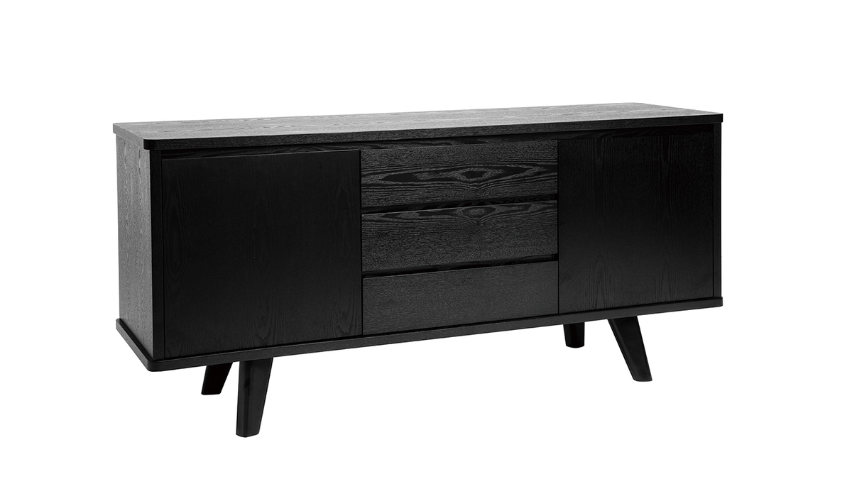 Vintage-Sideboard schwarz mit Tren und Schubladen 160 cm FIFTIES