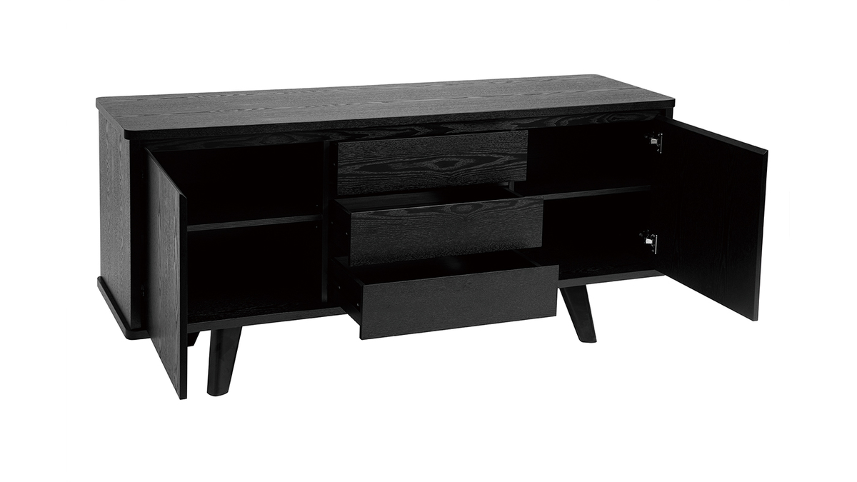 Vintage-Sideboard schwarz mit Tren und Schubladen 160 cm FIFTIES