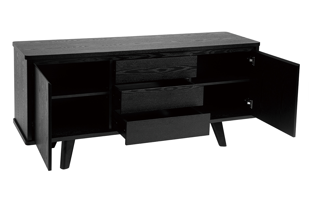 Vintage-Sideboard schwarz mit Tren und Schubladen 160 cm FIFTIES