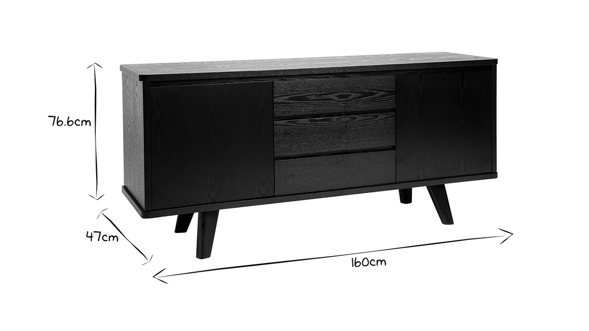 Vintage-Sideboard schwarz mit Tren und Schubladen 160 cm FIFTIES