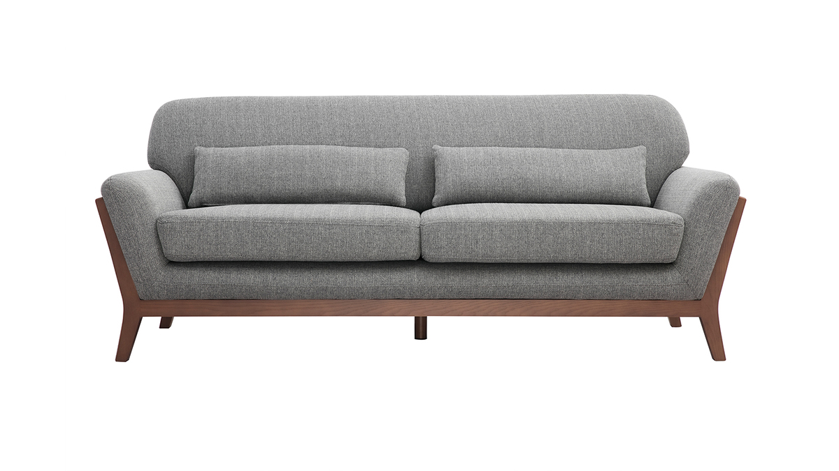 Vintage-Sofa in Grau und Nussbaum 3-Sitzer YOKO