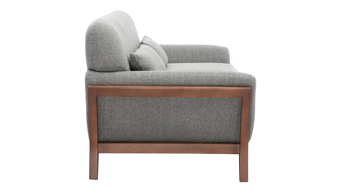 Vintage-Sofa in Grau und Nussbaum 3-Sitzer YOKO