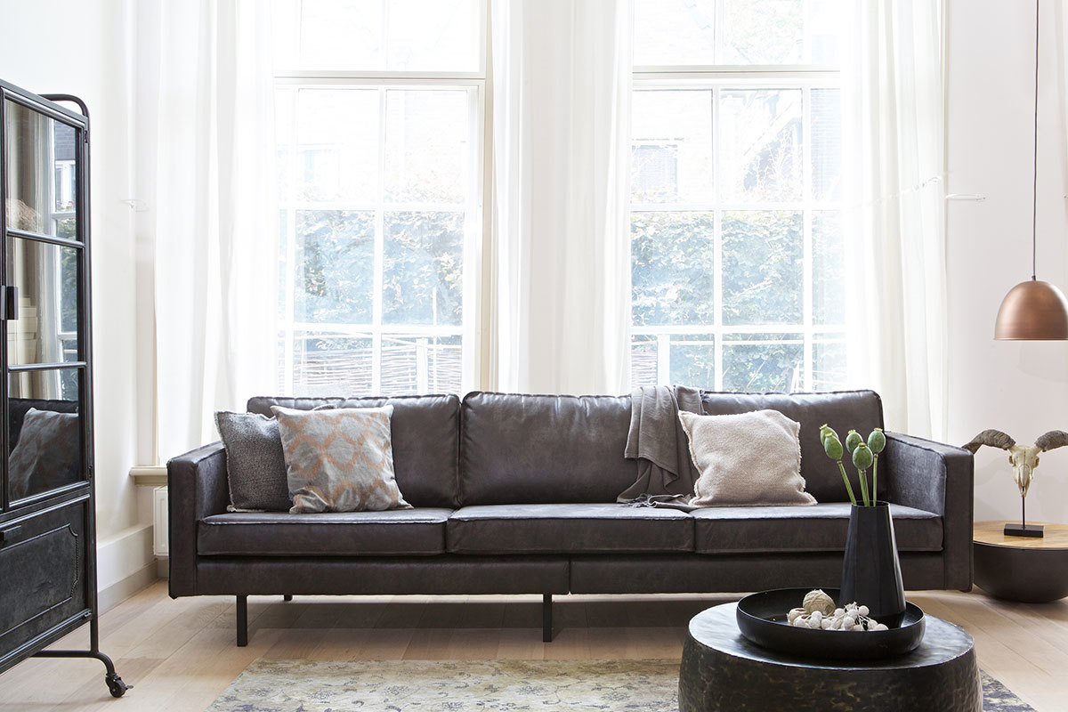 Vintage-Sofa Leder Schwarz 4 Sitzpl�tze ASPEN - rekonstituiertes Leder