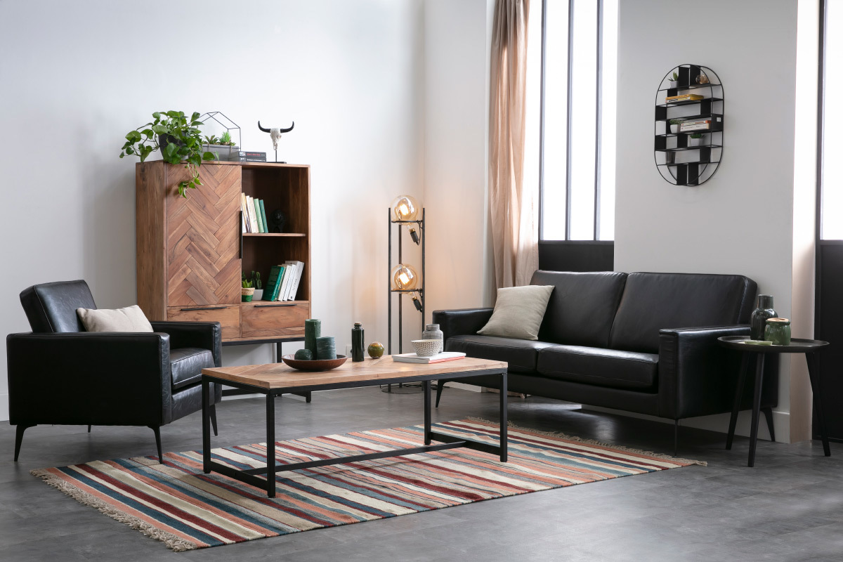 Vintage-Sofa Schwarz 3 Sitzpltze RICCI