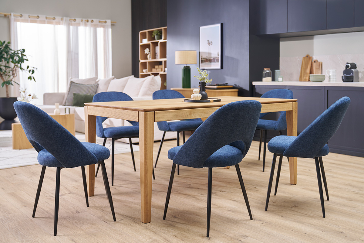 Vintage-Sthle aus dunkelblauem Samt-Effekt-Stoff und schwarzem Metall (2er Set) COSETTE