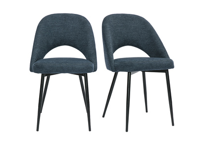 Vintage-Stühle aus dunkelblauem Samt-Effekt-Stoff und schwarzem Metall (2er Set) COSETTE
