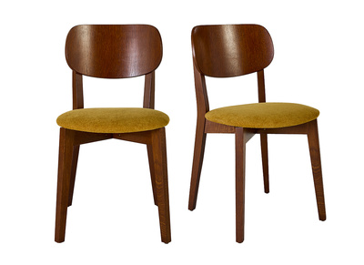 Vintage St&uuml;hle aus dunklem Holz, Eiche und Stoff mit Samteffekt, senfgelb (2er-Set) LUCIA