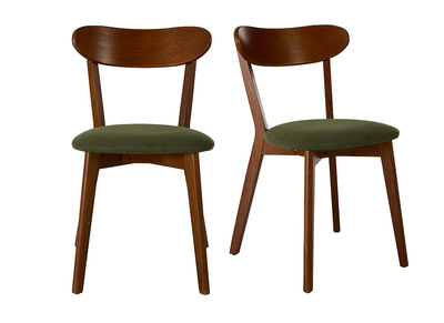 Vintage-St&uuml;hle aus dunklem Holz und gr&uuml;nem, texturiertem Stoff mit Samteffekt in Khaki (Set aus 2) DOVE