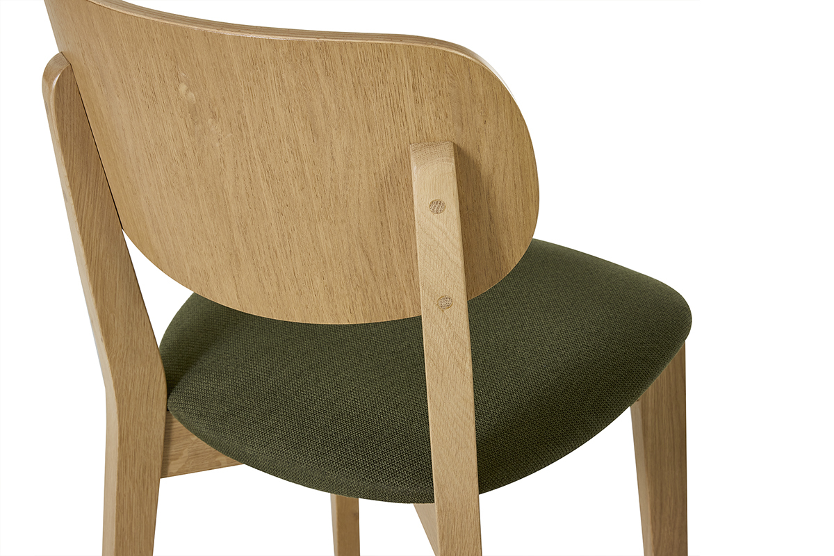 Vintage-St�hle aus hellem Eichenholz und gr�n-khaki strukturiertem Samtoptik-Stoff (Set mit 2) LUCIA