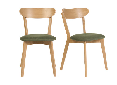 Vintage-St&uuml;hle aus hellem Holz, Eiche und Stoff mit strukturiertem Samteffekt in Khaki-Gr&uuml;n (2er-Set) DOVE
