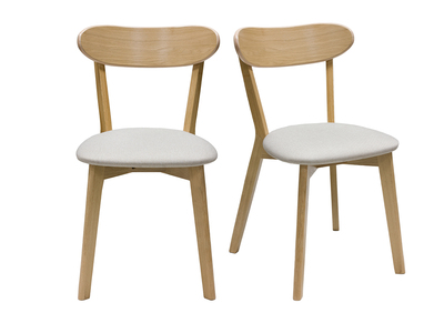 Vintage-Stühle aus hellem Holz mit Eichenfurnier und beigem Stoff (2er-Set) DOVE