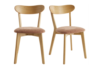 Vintage-Stühle aus hellem Holz mit Eichenfurnier und Stoff mit strukturiertem Samteffekt (2er-Set) DOVE