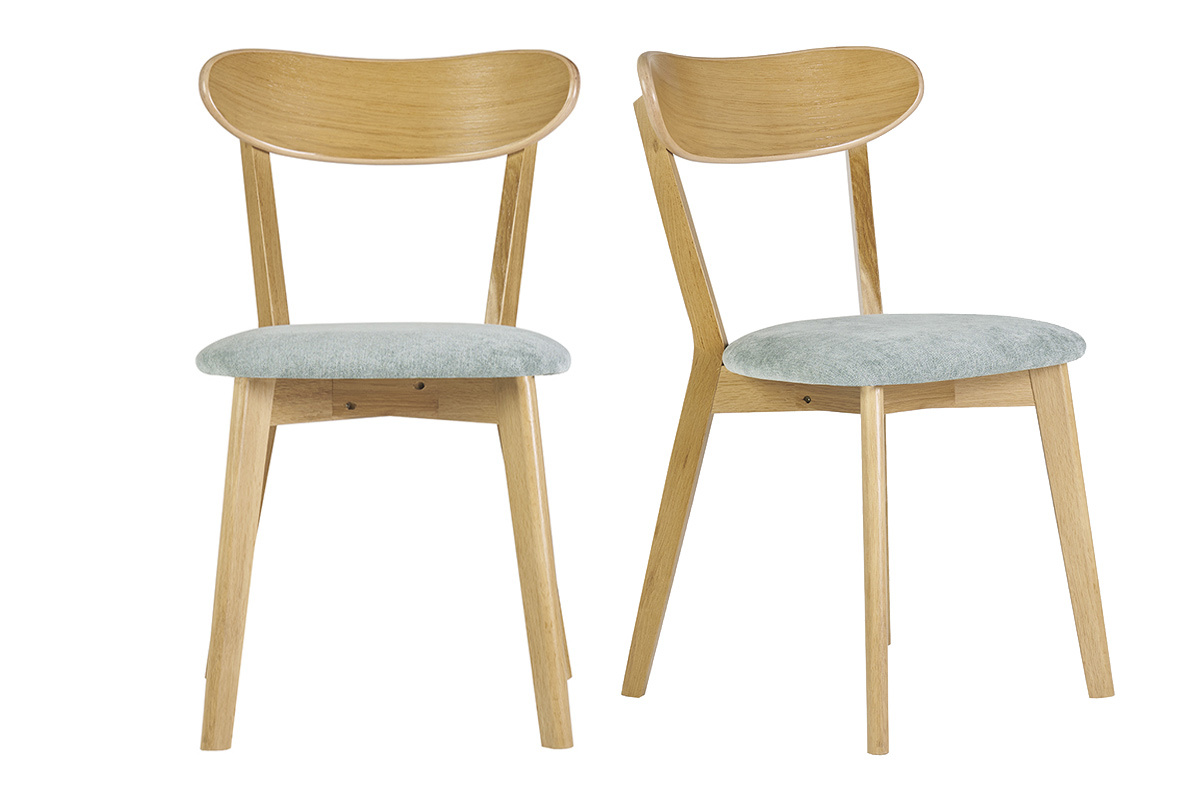 Vintage-Sthle aus hellem Holz mit Eichenfurnier und Stoff mit strukturiertem Samteffekt in Seladongrn (2er-Set) DOVE