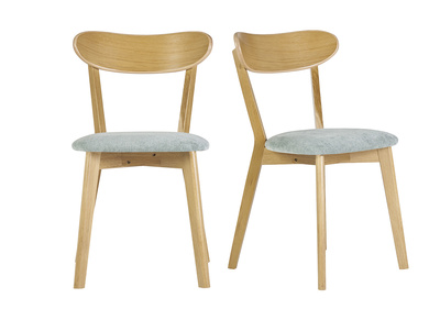 Vintage-Stühle aus hellem Holz mit Eichenfurnier und Stoff mit strukturiertem Samteffekt in Seladongrün (2er-Set) DOVE
