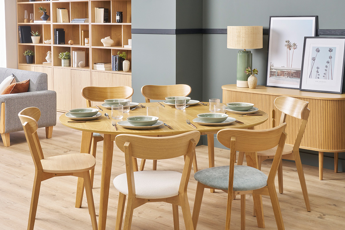 Vintage-Sthle aus hellem Holz mit Eichenfurnier und weiem Stoff mit strukturiertem Samteffekt (2er-Set) DOVE
