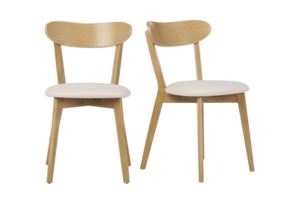 Vintage-Stühle aus hellem Holz mit Eichenfurnier und weißem Stoff mit strukturiertem Samteffekt (2er-Set) DOVE
