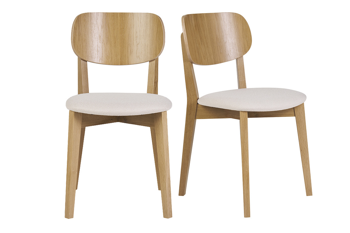 Vintage-Sthle aus hellem Holz mit Eichenfurnier und weiem Stoff mit strukturiertem Samteffekt (2er-Set) LUCIA