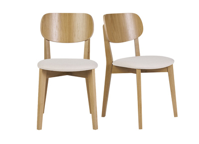 Vintage-Stühle aus hellem Holz mit Eichenfurnier und weißem Stoff mit strukturiertem Samteffekt (2er-Set) LUCIA