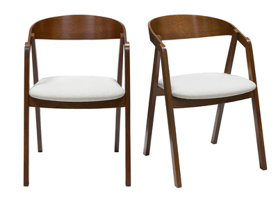 Vintage-Stühle aus Massivholz mit Walnussfurnier und weißem Stoff mit Bouclé-Wolleffekt (2er-Set) LOVA