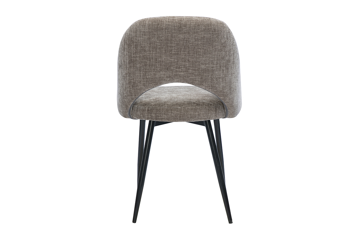 Vintage-Stuhl COSETTE in Taupe mit Stoff in Samtoptik und schwarzen Metallf��en, R�ckansicht.