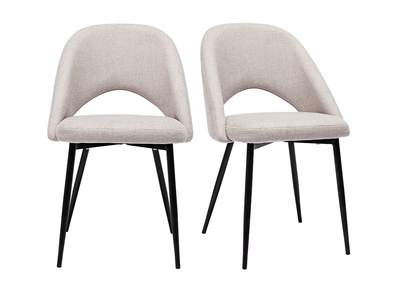 Vintage-Stühle aus Stoff mit strukturiertem Samteffekt in Beige und schwarze Metallfüße (2er-Set) COSETTE
